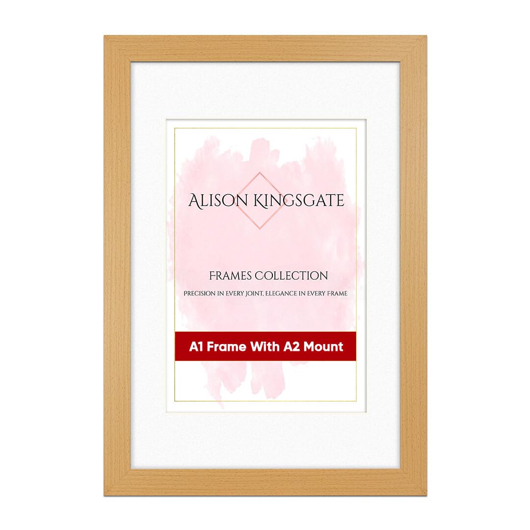 Alison Kingsgate A1 Country Pine Picture Frame with Mount for A2 Photo - Engineered Wood Photo Frame with Precision Cut Cardboard Mount - Ideal for Posters - Sizes & Colours Available โ image 1