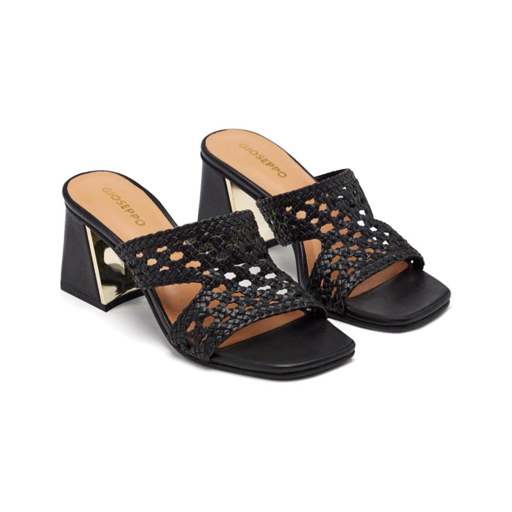 GIOSEPPO Kewaunee Braided Leather & Heel Mules Sandals, Black/White, 8 UK
