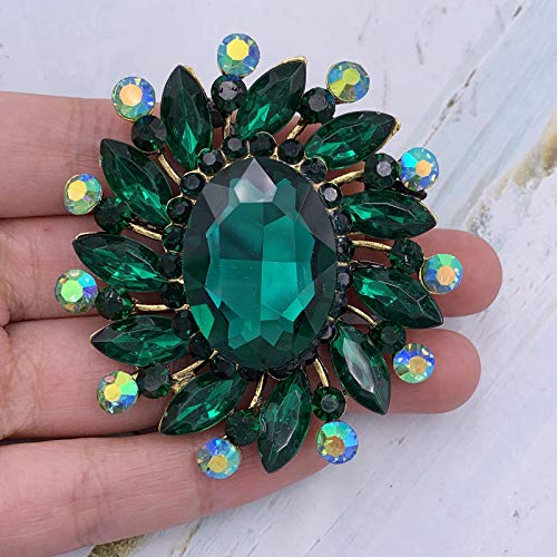 Image of SELOVO Flower Rhinestone Statement Brooch Pin Broach Antique Gold Tone