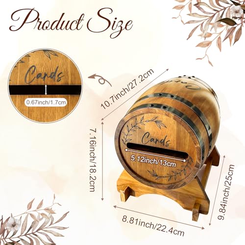 Image of OurWarm Wooden Wedding Card Box for Reception, Whiskey Barrel Gift Card Box for Party, Money Envelope Boxes with Slot & Holder for Graduation Bridal Shower Birthday Wedding Decor