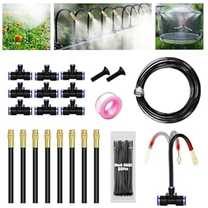 360° Adjustable Mister Drip Irrigation System -Water Trampoline Sprinkler Kit for Kids Summer Fun.50Ft Garden Greenhouse Plant Watering System with 8 Nozzles for Yard, Lawn, Plants
