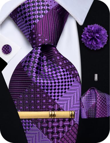 Image of YourTies Striped Plaid Ties for Men Silk Formal Necktie Set