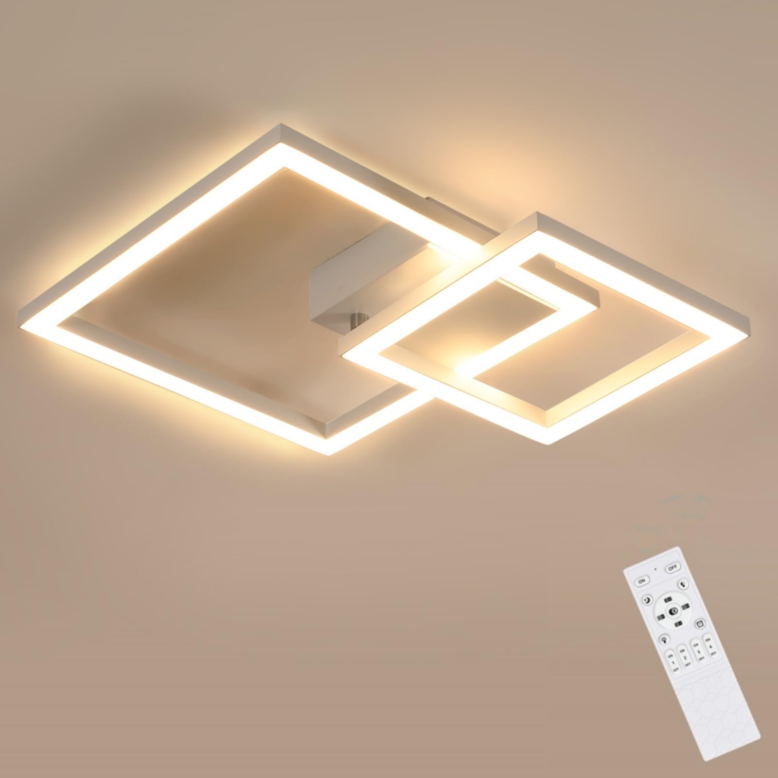 Riserva Ceiling Light Dimmable with Remote, 34W LED Chandelier White 350° Rotatable, 3000K-6500K, Modern Square Ceiling Lamp for Bedroom, Living Room, Balcony, Hallway, Hotel, 51 x 41 x 6.5 cm