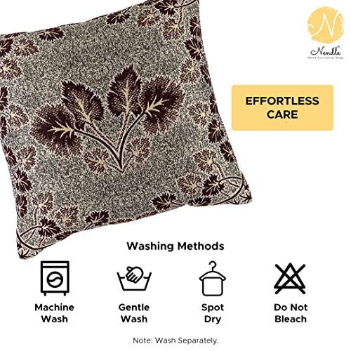 Image of Nendle Jacquard Weaved 16X16 Inch Polycotton Ethnic Floral 210 TC Cushion Cover Set Of 5 (40 * 40Cm, Brown)
