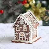 Gingerbread House Christmas Decorations - 1PC Clay Dough Cookie and White Color House with Led Light Ornaments for Tabletop Holiday Party Home Decoration
