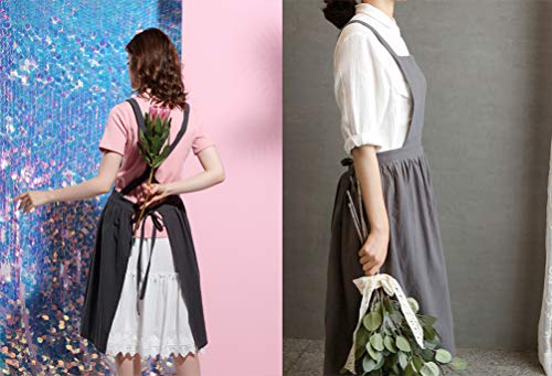 Losofar Women Girls Vintage Apron Adjustable Gardening Works Cross Back Cotton/Linen Blend Aprons Pinafore Dress With Two Pockets (Grey, One Size) #TOP1