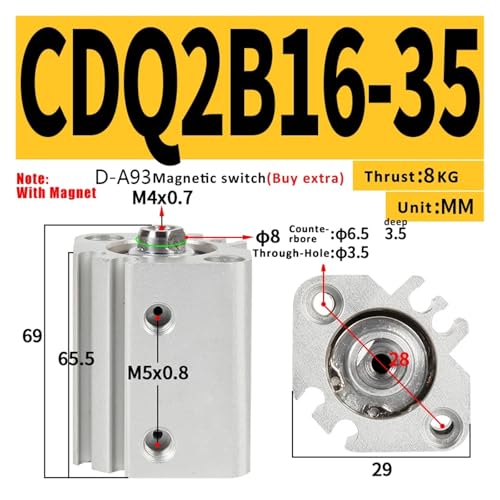 Vérin compact CDQ2B16-20DZ pour automatisation en espace restreint - 3