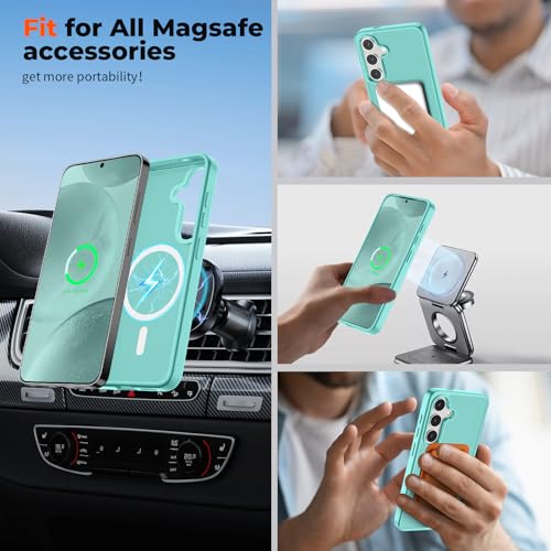 Image of SUPFINE Magnetic for Samsung Galaxy S24 Plus Case / S25 Plus Case with Screen Protector, (Built-in Magnets) (Military Grade Drop Protection) Slim Translucent Shockproof Phone Case,Blue Green