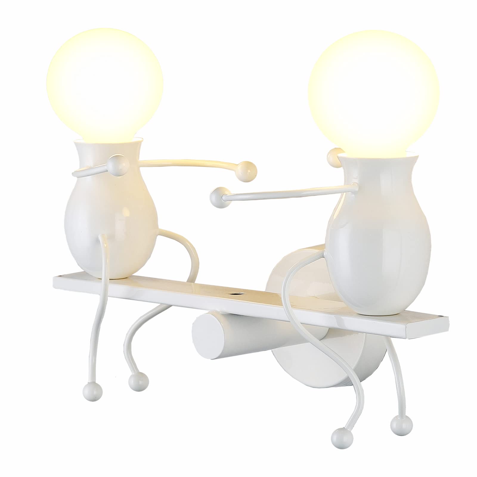 FZQSXAZU Modern Wall Sconces for Bedroom Creative Doll Design Metal Headboard Lighting 2 x E27 Bulbs Stylish Home Decor Unique Living Room Illumination White Finish