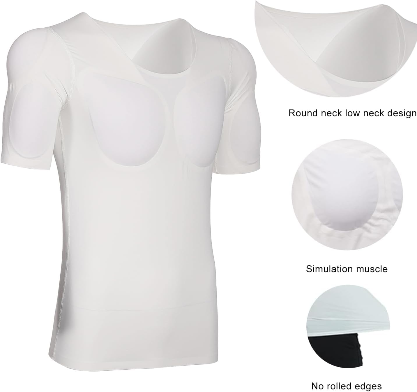 Men's Fake Muscle Shirt for Adult Padded Chest Shoulder Pads Vest for Muscle Invisible Breathable Underwear,White,XL - Image 5