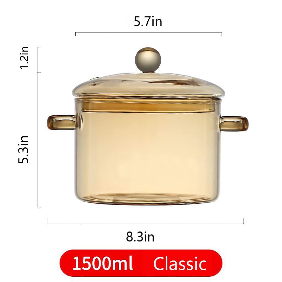 1.5L/50oz Glass Pot with Cover, Amber Glass Cooking Pot, Glass Saucepan with Lid and Handle - Safe to Heat Pasta Noodle, Soup, Milk, Baby Food