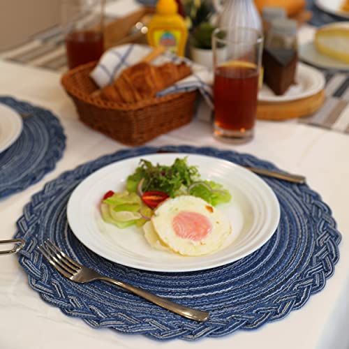 Myhomebody Round Woven Placemats, 4Pcs, 14.8" Braided Woven Placemats, Attractive Kitchen Décor Place Mats | Round Placemats As Table Mat | Blue - Braided Edge, Set Of 4 #TOP2