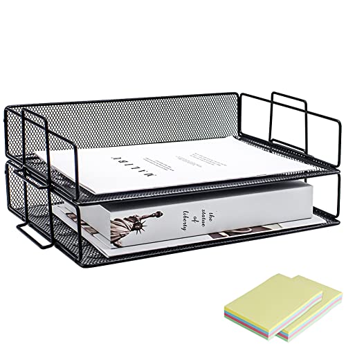 DUOFIRE Paper Organizer for Desk 2 Tier Letter Tray, Paper Tray Organizer Letter Tray Mesh Office Desk Organizers and Accessories for School Home Office Supplies