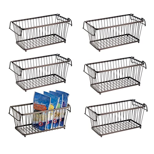 Mdesign Household Stackable Metal Wire Storage Organizer Bin Basket With Built-In Handles For Kitchen Cabinets, Pantry, Closets, Bedrooms, Bathrooms - 12.5" Wide, 6 Pack - Bronze #TOP8