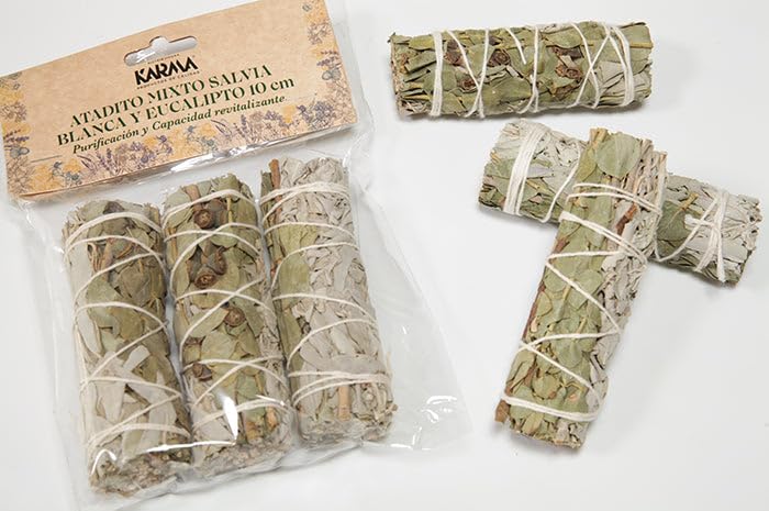 Atado de salvia blanca y eucalipto natural, incienso herbal para sahumerio