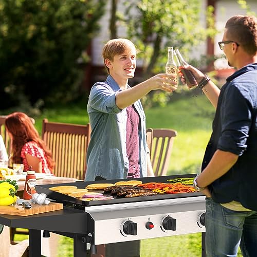 SKOK-4-Burner-Flat-Top-Gas-Griddle-30-Inch-Outdoor-Griddle-40000-BTU-Propane-Fuelled-Portable-Gas-Griddle-Camping-Griddle-Station-with-Side-Shelves-for-Kitchen-Outdoor-BBQ-Camping