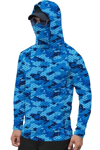 SANGTREE Men's UPF 50+ Sun Protection Hoodie Shirt Long Sleeve UV SPF Fishing Lightweight Shirts with Mask Rash Guard