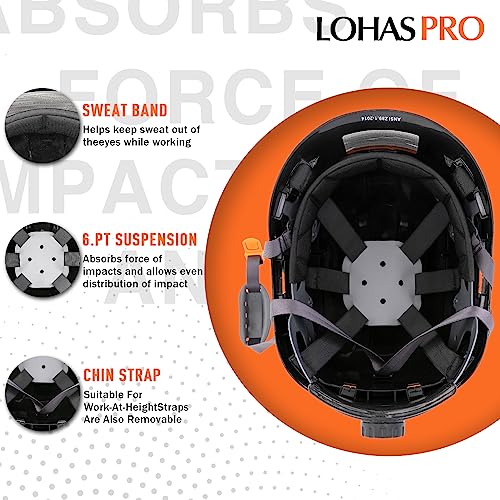 Hard Hats Construction Safety Helmet With Visor Ansi Z89.1 Approved Osha Hardhat, Lohaspro Vented Men Black Hard Hat With Chin Strap Tree Climbing Arborist Helmet (P2 Black+Clear Visor) #TOP5