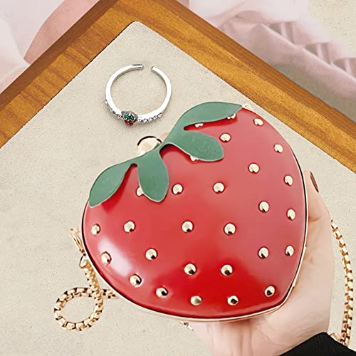 HomeSoGood Strawberry Purse and Ring Set,Fruit Shape Handbag, Strawberry Cross Body Chain Bag Open Ring for Girl Women, PU Shoulder Bag Wallet4