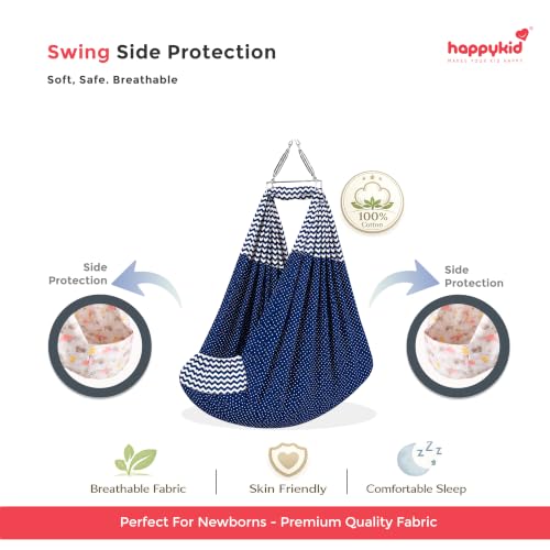 Image of Happykid Baby Cradle Set | Durable Cotton Cloth, Mosquito Net, Spring, Triangle and Window Hanger (Navy, with Bed)