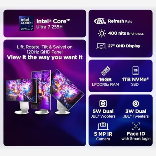Image of Lenovo Yoga AIO Intel Core Ultra 7 255H 27 inch QHD IPS (16GB RAM /1TB SSD /AI PC /Windows11 /Microsoft 365 Basic + Office Home 2024 /Wireless Euterpe Keyboard & Mouse, Grey), F0J20050IN All-in-One Desktop