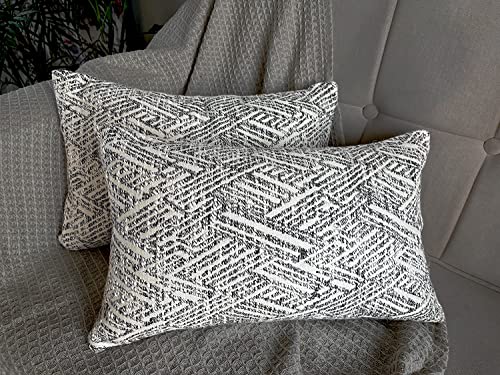 Kema Set Of 2 Decorative Throw Pillow Covers, Jacquard Pillowcase, Square Cushion Case For Couch Sofa Bed Bedroom Living Room With Hidden Zipper Closure, 12X20 Inch, Black #TOP4