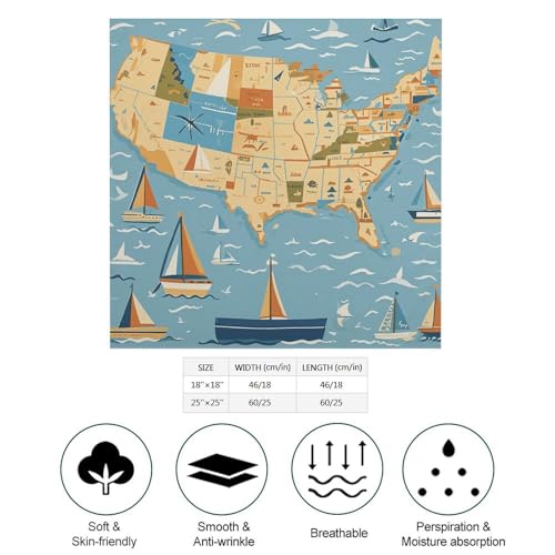 Satin Head Scarf Like Silk Hair Scarf Nautical Sailboat Map Headscarf Breathable Neck Scarfs Lightweight Kerchiefs Small Square Scarves Sleeping Wraps Women Bandana 18"×18"2