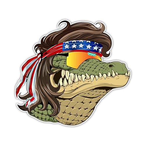 Image of eDesign 2-Pack Alligator Mullet Decal Vinyl - 4 Inches - Patriotic Alligator Mullet Sticker for Car Truck Van Window Bumper Laptop Tablet Cup Tumbler Water Bottle and Any Smooth Surface