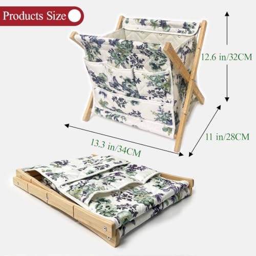 Image of Gkesgm Yarn Caddy Organizer with 6 Thread Holes | Bamboo Quilted Padded Knitting Storage Basket for Crochet Hooks, Knitting Needles, and Craft Accessories