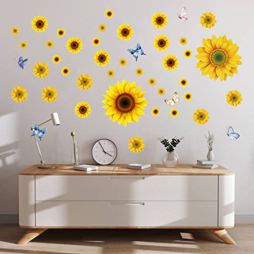 Vinilos decorativos de girasol y mariposa 3D, 44 piezas miniatura 1