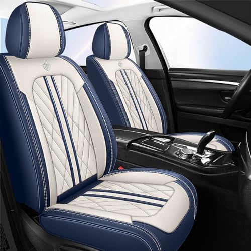 Myhung Car Seat Cover Compatible with Toyota Prado Seat Protectors 5 Seats Full Set Seat Covers Breathable Waterproof Faux Leather Beige Blue