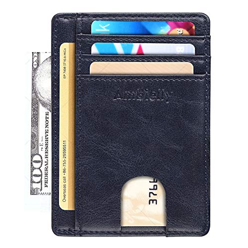 Ambielly Magnétique Portefeuille Authentique Svelte Cuir Blocage RFID Portefeuille Minimaliste Crédit Carte Titulaire pour des Hommes Nouveauté Identifiant De Face Poche Portefeuille (Blue)