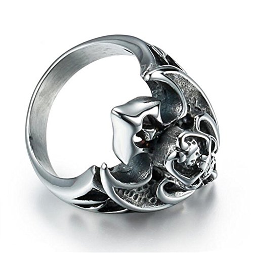 Hijones Men's Stainless Steel Vintage Evil Skull Ring Silver Black Size 10 #TOP1