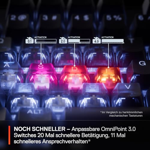 SteelSeries Apex Pro Gen 3 - Gaming Keyboard - Hall Effect Switches; OmniPoint 3.0 - Adjustable Actuation - Game-Ready Presets - Rapid Trigger, Protection Mode, Rapid Tap/SOCD - German QWERTZ