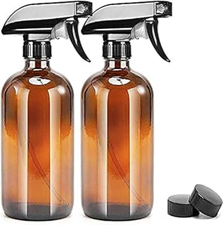 UMISKAM 2 Pcs Empty Glass Spray Bottles Refillable Container for Essential Oils,Cleaning- Durable Trigger Sprayer with Mist Stream Settings (2 * 500ML, Amber)