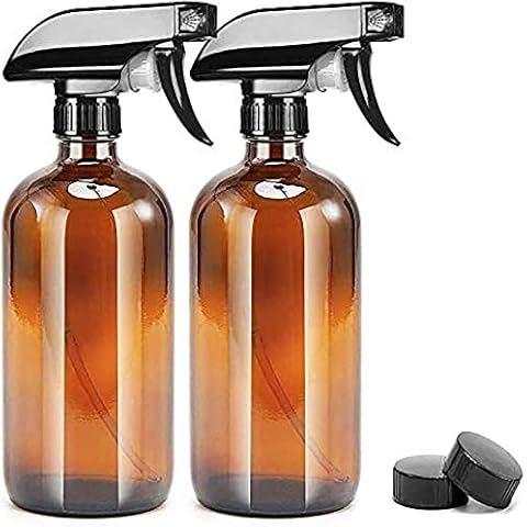 UMISKAM 2 Pcs Empty Glass Spray Bottles Refillable Container for Essential Oils,Cleaning- Durable Trigger Sprayer with Mist Stream Settings (2 * 500ML, Amber) Cover