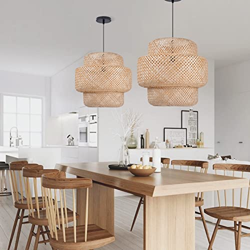 Image of Small Bamboo Pendant Light for Kitchen Island, Home Decor Lampshade Chandeliers, Handmade Weave Hanging Lighting Fixture, Creative Craft Lights (Without Bulb)