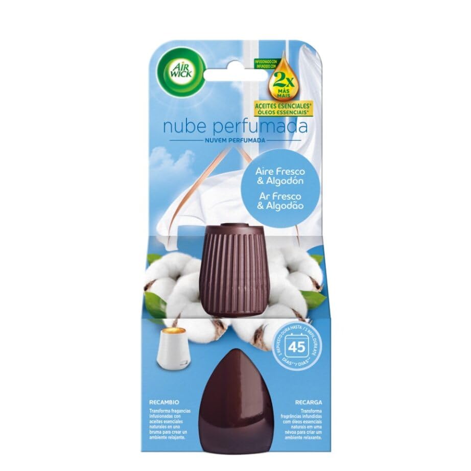 Air Wick Essential Mist, Recambio para ambientador difusor de aceites esenciales con aroma a Aire Fresco & Algodón infusionado con 2 veces más aceites esenciales