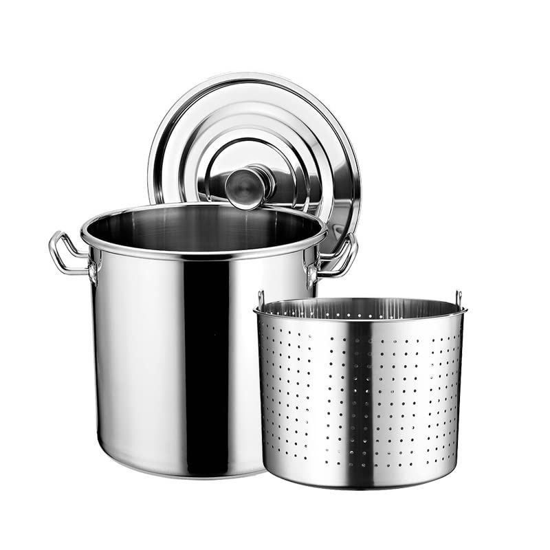 Grand Pot de Stock Robuste en Acier Inoxydable - 27Qt / 45Qt / 63Qt Deep Turkey Fryerer Pot Stew Pot Simmering Stockpot pour Les Fruits de mer ou la Cuisine en Plein air,63Qt