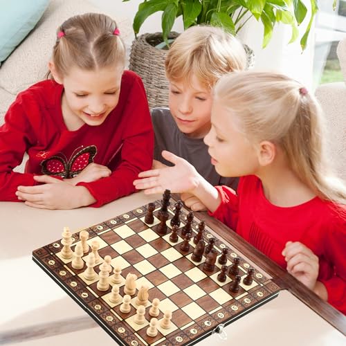 Magnetisches Schachspiel aus Holz, 3-in-1-Schachspiel aus Holz, Hochwertiges Schachbrett mit faltbarem Schach (29 cm x 29 cm), Schach für Kinder, Faltbares Chess Board, EIN guter Begleiter für Reisen