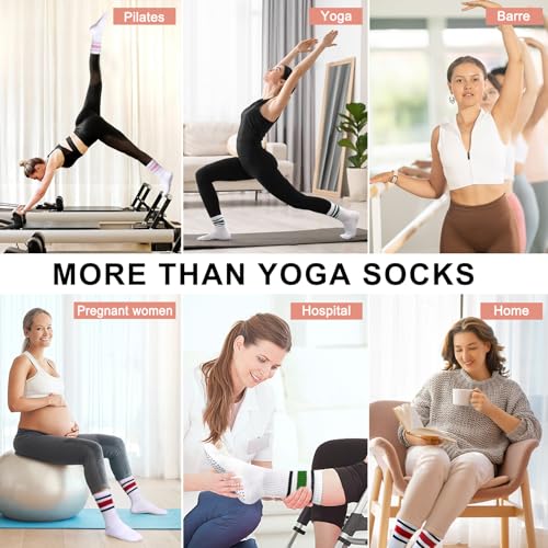 Image of Toes Home Pilates Socks for Women with Non Slip Grippers, Yoga Crew Socks for Barre Hospital Sticky Slipper Socks 4 Pairs
