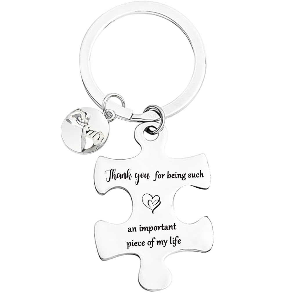 Tecreo Inspirational Puzzle Piece Keychain, Thank You Gift with Heart Charm, Key Chain Gift for Dad, Mum, Brother, Sister, Friend