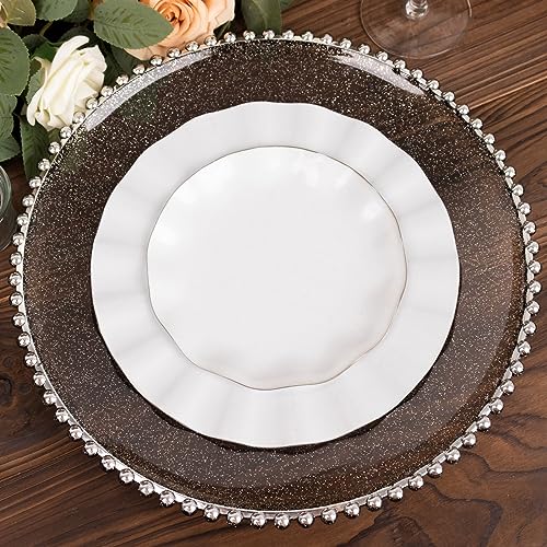 Pack de 6 platos acrílicos negros con borde plateado 13" miniatura 7