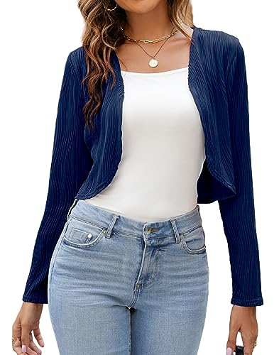 Image of ZAFUL Women's Long Sleeve Ribbed Cropped Cardigan Sweaters Open Front Bolero Short Shrugs S-XXL