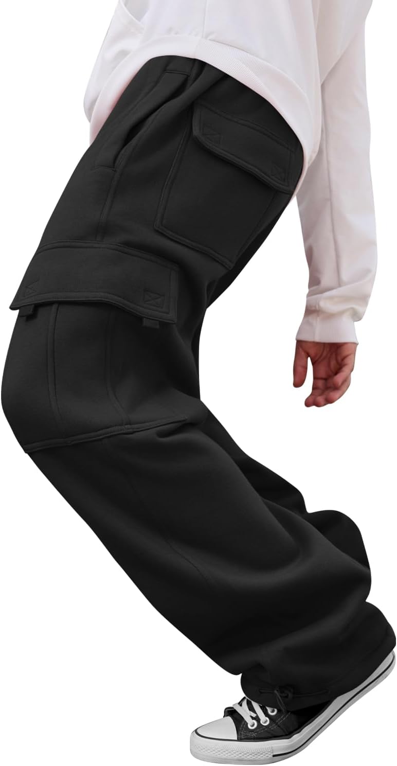 Men's Heavyweight Fleece Cargo Sweatpants Loose Fit Thick Wide Leg Sweats with Pockets