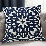 Alysheer Mandala 100% algodón sólido bordado patrón decorativo manta funda de almohada para sofá, 45 x 45 cm (azul marino)