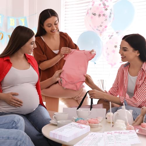 Image of Jetec 302 Pcs Baby Shower Games, 6 Games,50 Sheets Each, Coquette Pink Bow