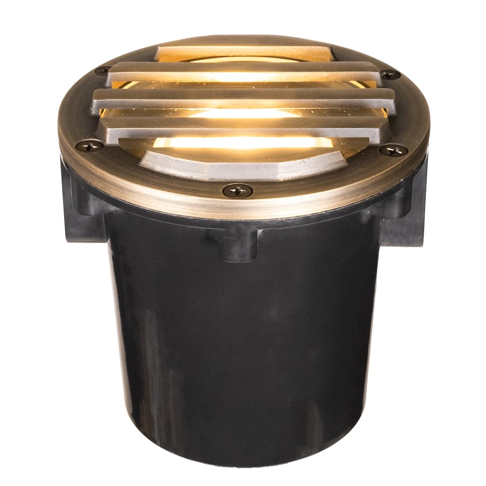 VOLT 12V 3-in-1 Waterproof IP68 Outdoor in-Grade Light with Brass Grated Top (Bronze) & 5W 2700K Warm White MR16 LED Bulb for Path, Garden, Deck, Yard or Pond Low Voltage Landscape Lighting