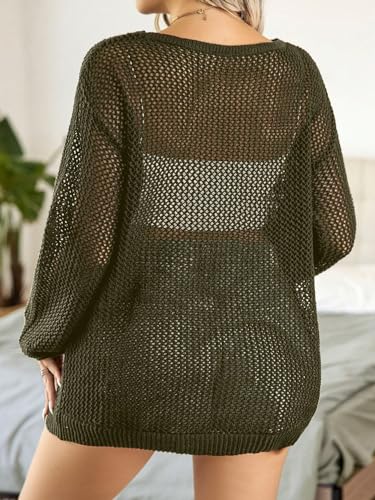 Image of WDIRARA Women's Plus Size Skull Pattern Sheer Hollow Out See Through Long Sleeve Knit Sweater Tops