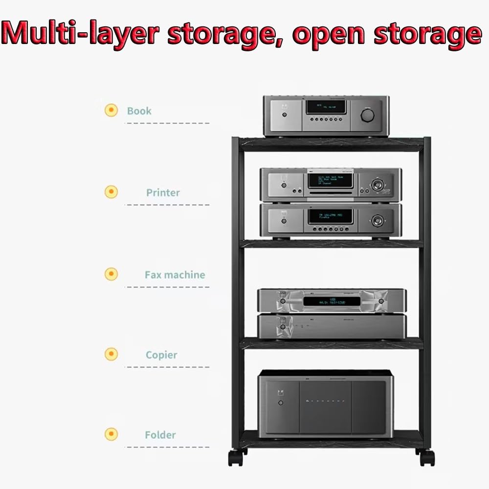 Gabinete De Almacenamiento De Medios AV Mueble Equipo HiFi con Ruedas 3/4/5 Niveles Torre Soporte De Audio, Estante De Consola De Juegos(4-Tier)